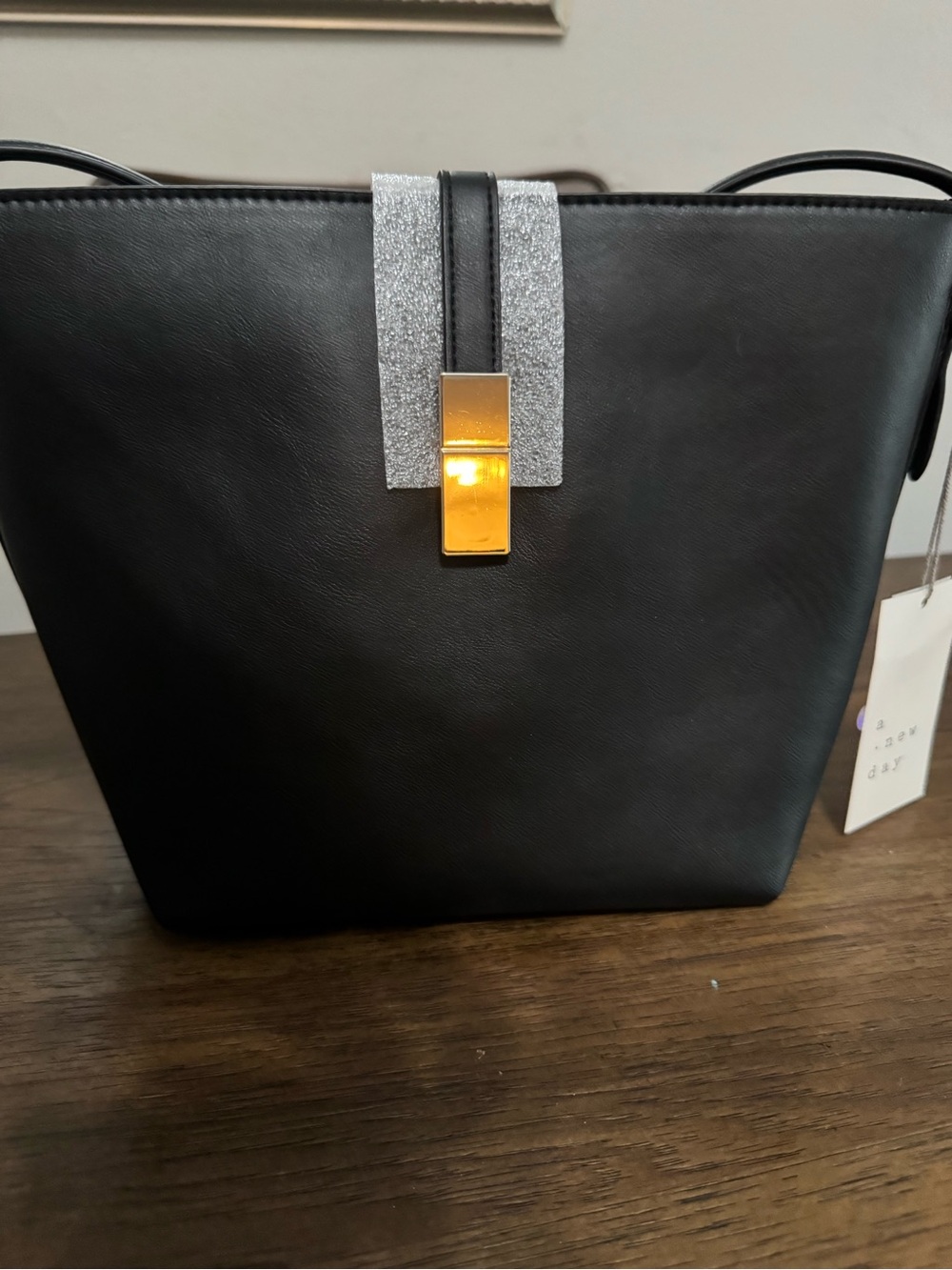a new day Black Tote with Gold-Clasp and Silver Detail
